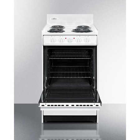 Summit Appliance Div. Summit-Electric Range, Slim 20"W, Storage Compartment, White, 220V WEM110